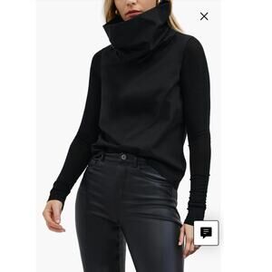 NWT Marcella Atlantic Turtleneck Mixed Media Top in Black SZ XS